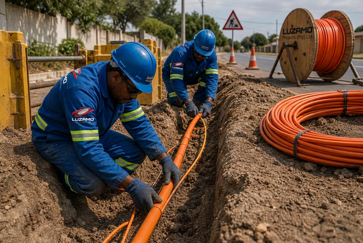 Luzamo Projects technicians laying underground fibre conduit for FTTH