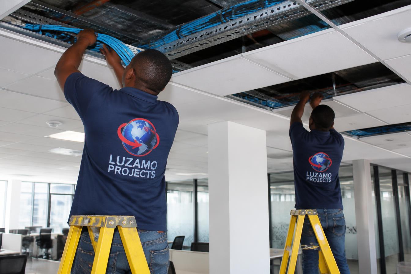 Structured network cabling and patch panels in a corporate comms room