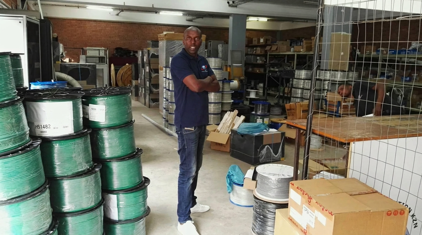 Fibre and network cable drums held in the Luzamo Projects store before installation